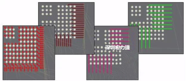 扇出及逃逸時(shí)布線是根據(jù)適用的設(shè)計(jì)規(guī)則來(lái)進(jìn)行的。
